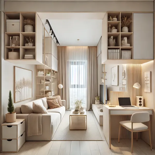 A modern small apartment interior focused on maximizing space A modern small apartment interior focused on maximizing space