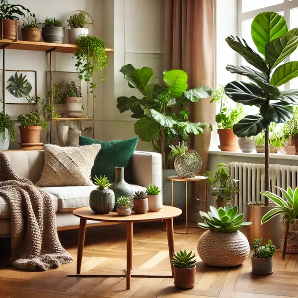 6. A cozy modern living room with various indoor plants Cozy Modern Interiors 6. A cozy modern living room with various indoor plants